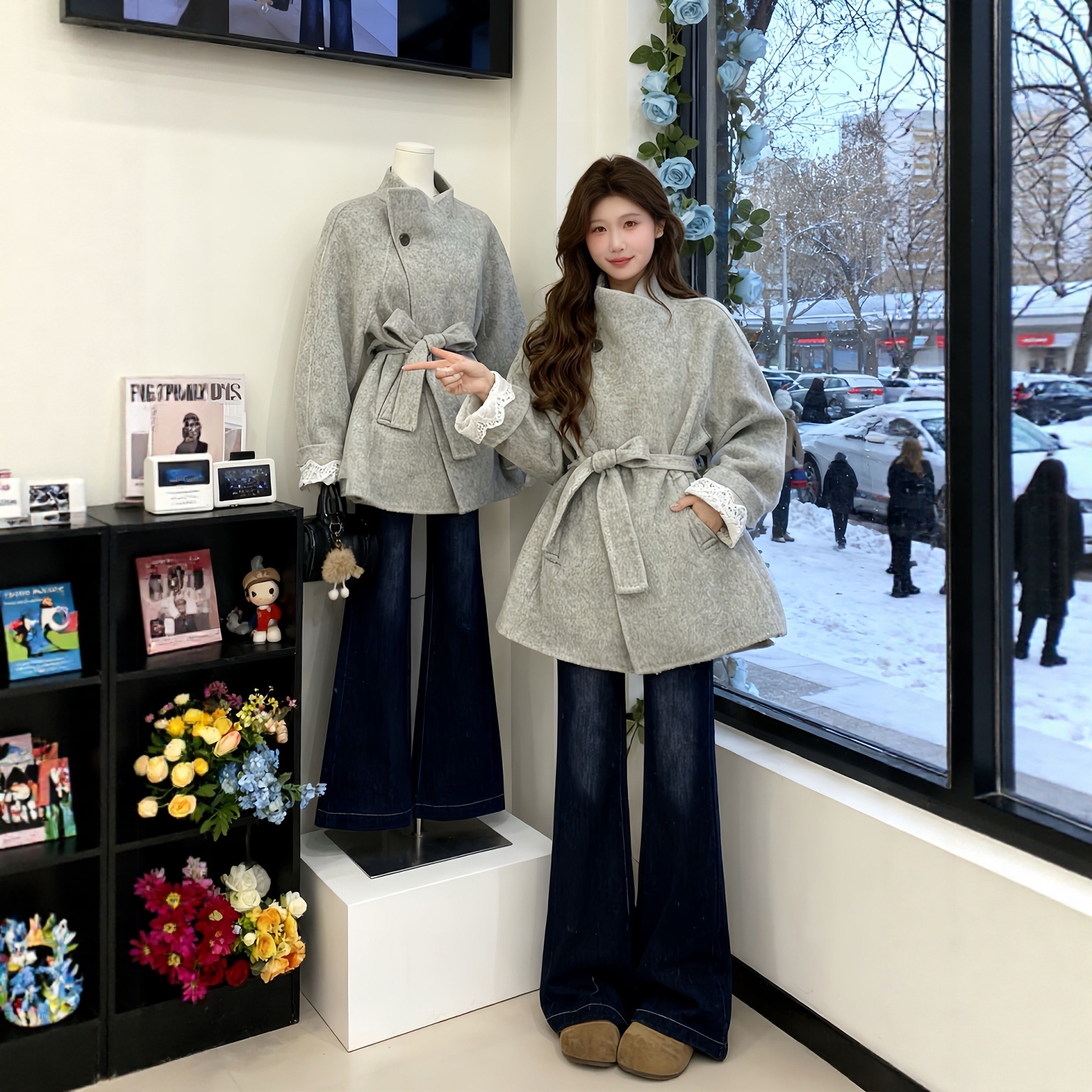 2025秋冬韩版小香风套装毛呢外套牛仔裤韩系气质时尚休闲两件套女