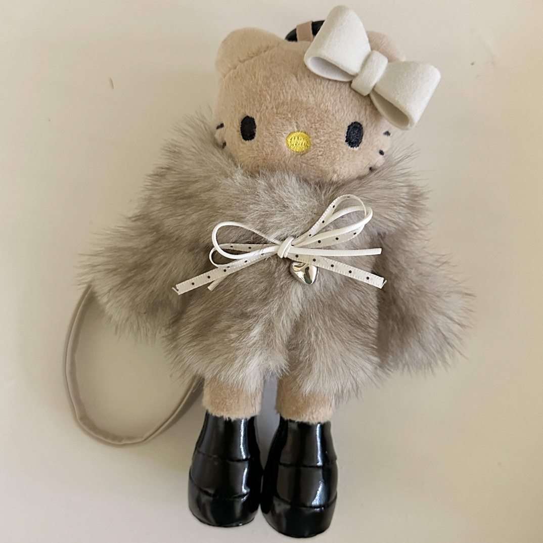 长腿皮草黑皮kitty包包挂件毛绒公仔可爱玩偶钥匙扣礼物挂饰