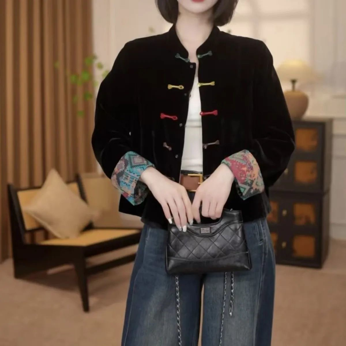 国风新中式爆款丝绒外套2025秋季新款双面穿上衣潮