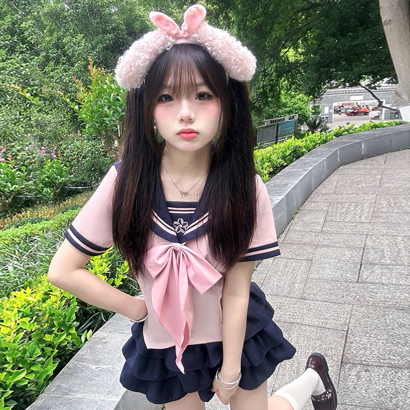 【樱风聆】樱空社jk制服原创正版春夏季收腰长短袖水手服粉色套装