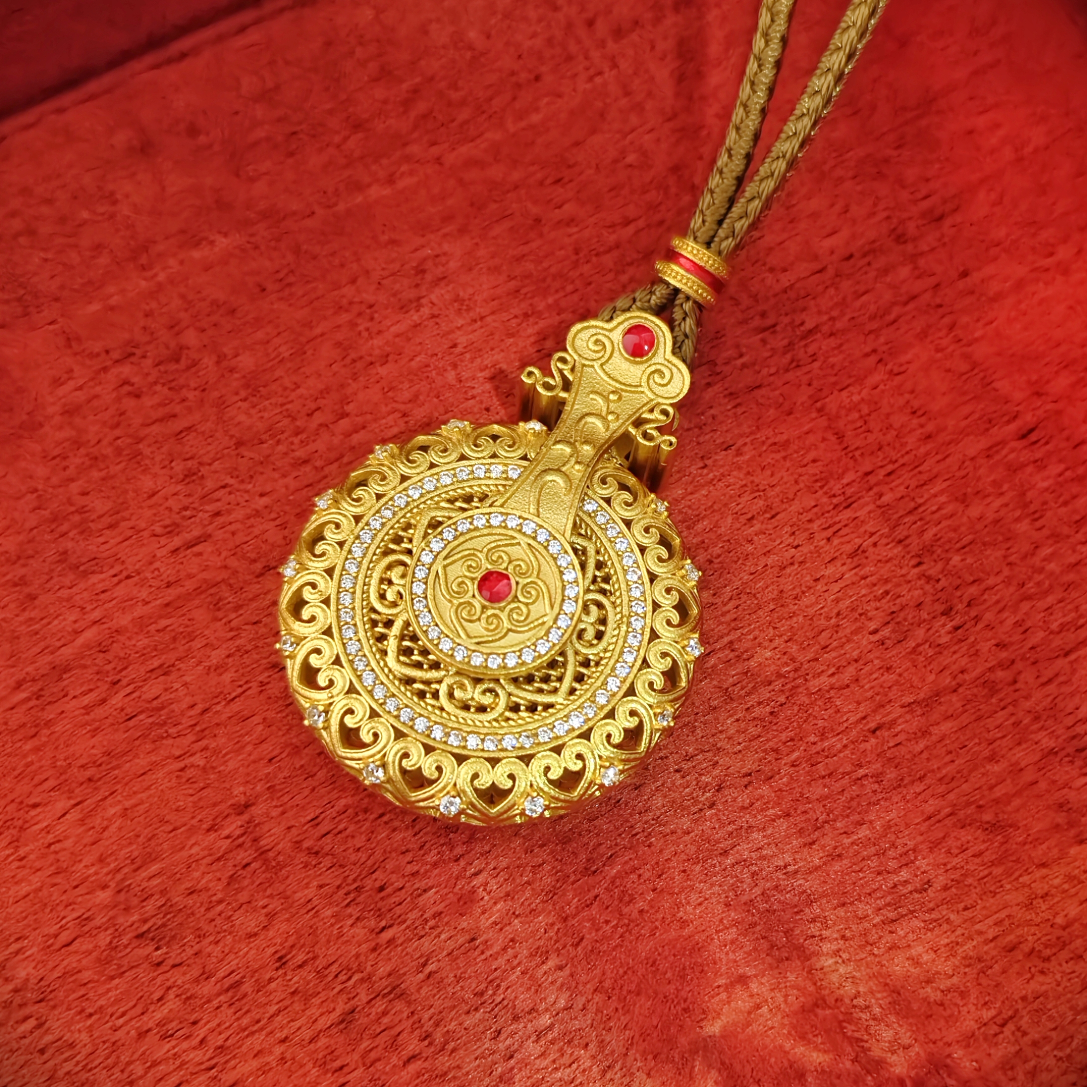 吴越老银铺 吊坠足银锆石 足银999时来运转罗盘吊坠手工镶嵌国风