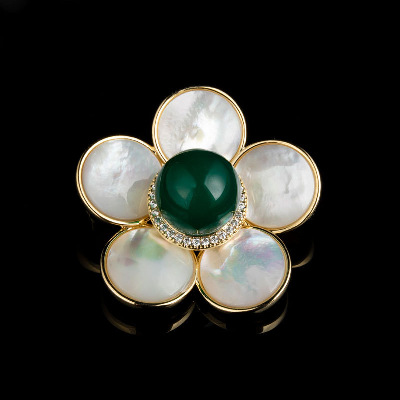 铜合金贝壳胸针 【米拉推荐】ML20-贝壳玉花朵胸针