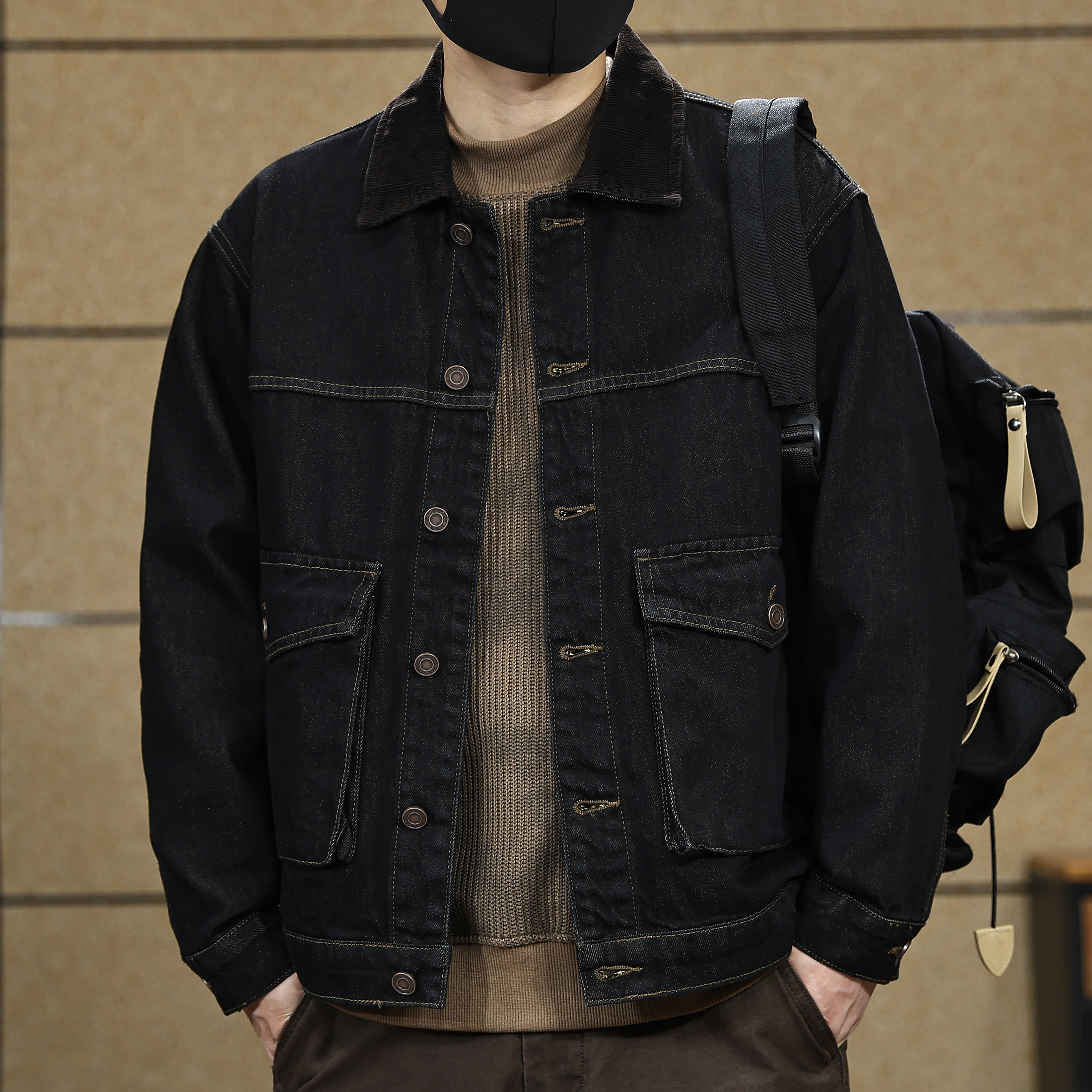 美式复古灯芯绒翻领牛仔外套男春秋款潮牌宽松休闲上衣服纯棉夹克