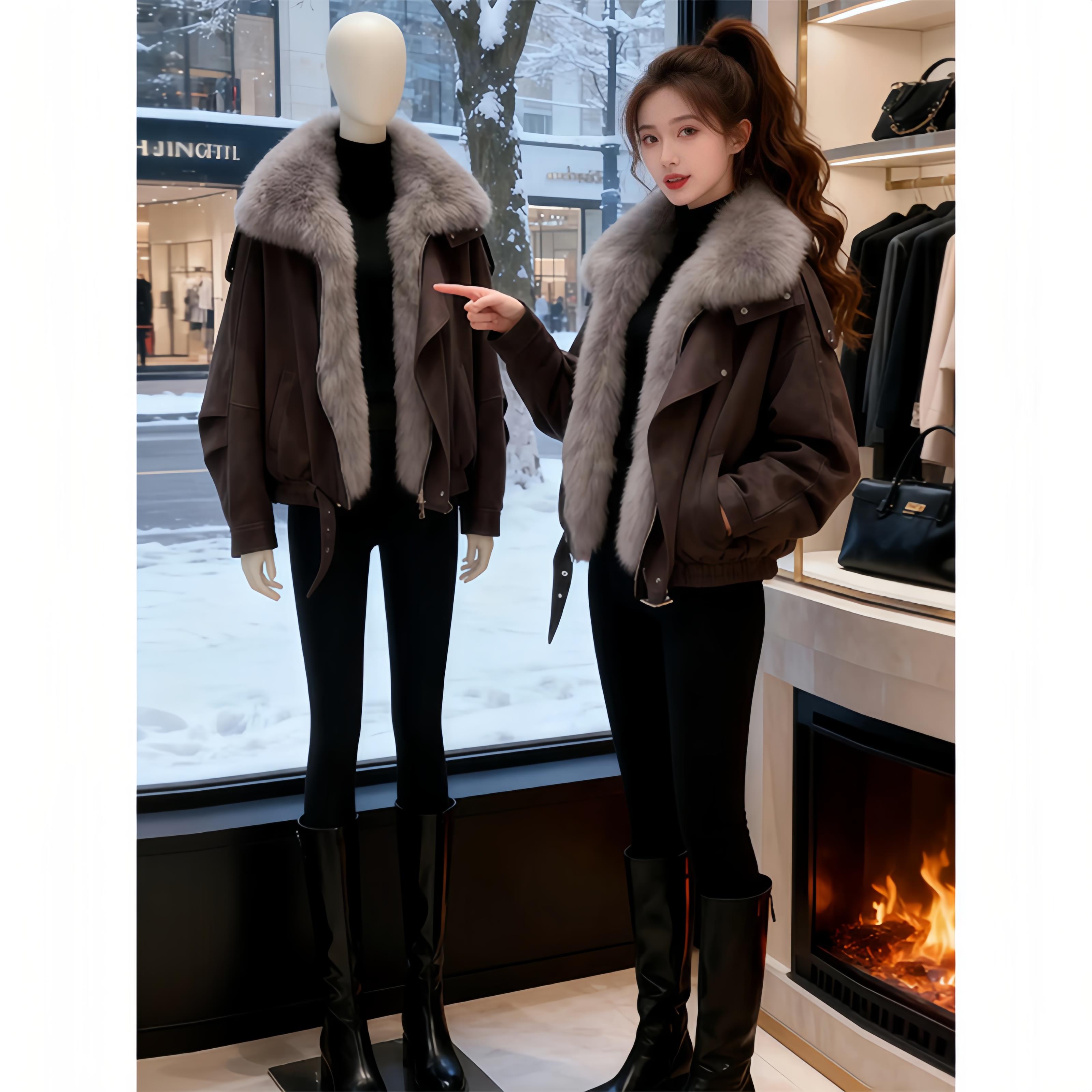 女冬季2025新款设计感夹克加厚保暖外套棉衣大毛领工装派克服棉服