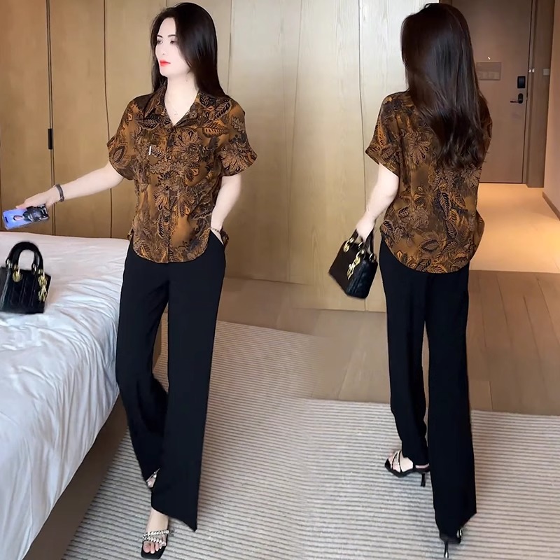 时尚短袖女2025夏季新款洋气减龄短袖印花衬衫休闲衬衫