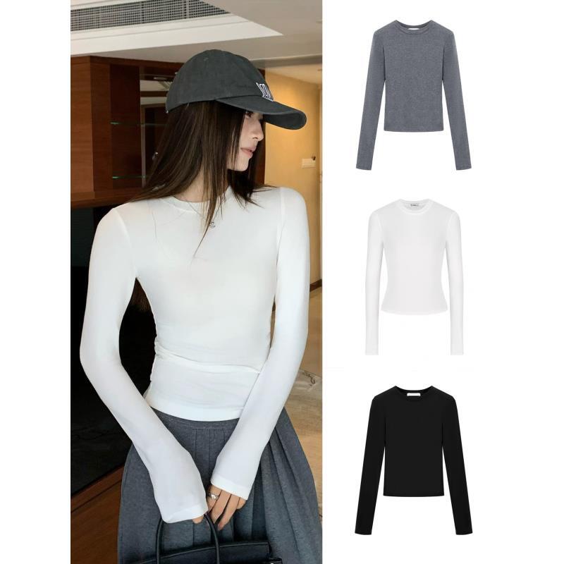【千金氛围感】早秋修身遮肉显瘦正肩长袖T恤女小众内搭打底上衣