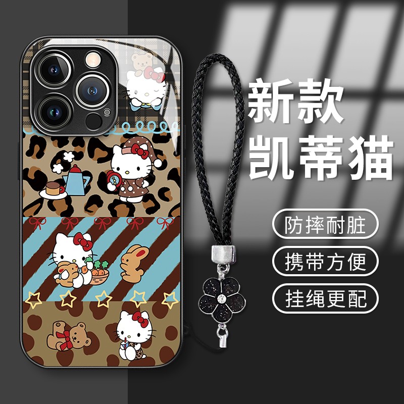 kt猫金属漆玻璃壳适用苹果华为vivo女新款oppo小米高级感手机壳