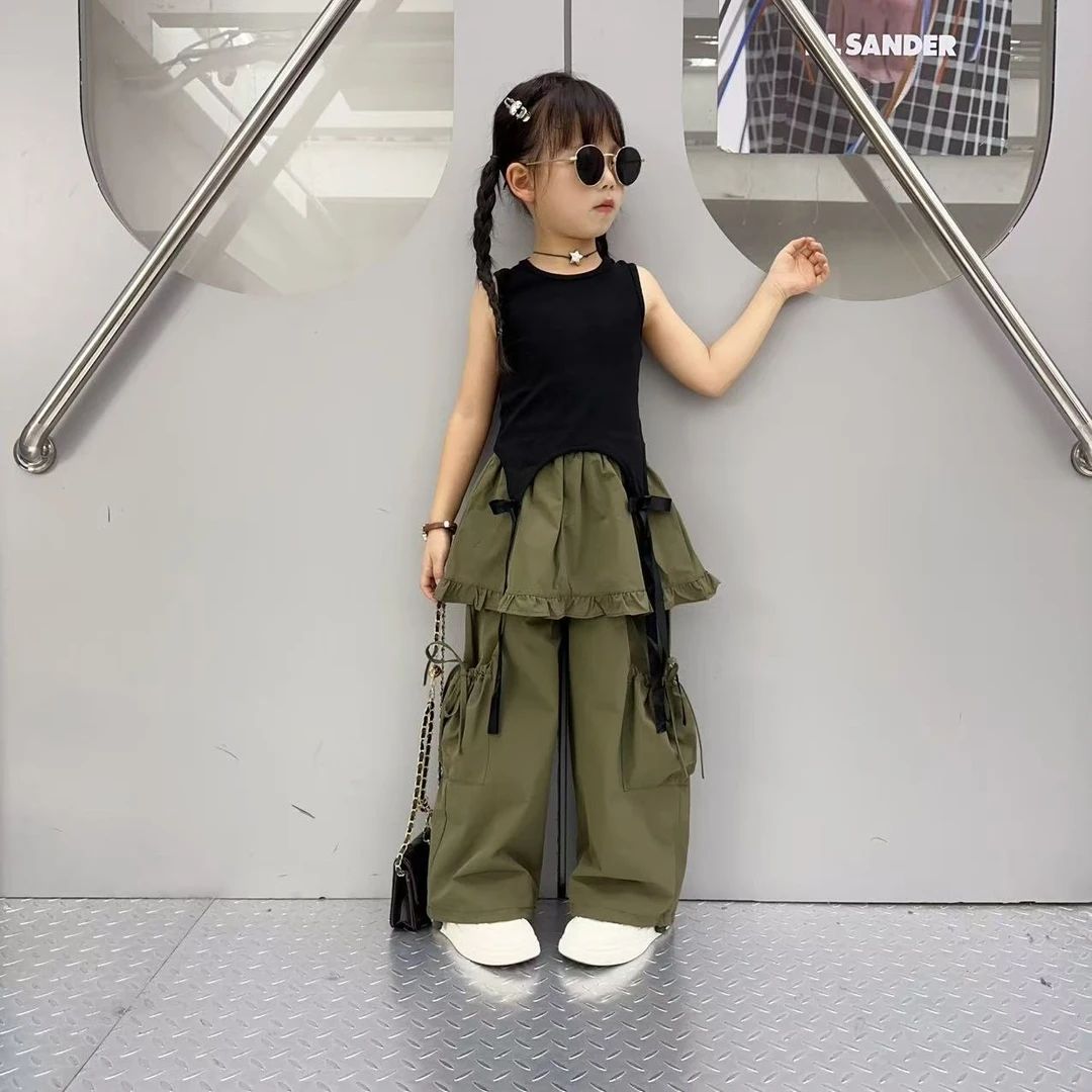 女童工装裤套装夏款2025新款中大童洋气时尚背心两件套休闲夏季潮