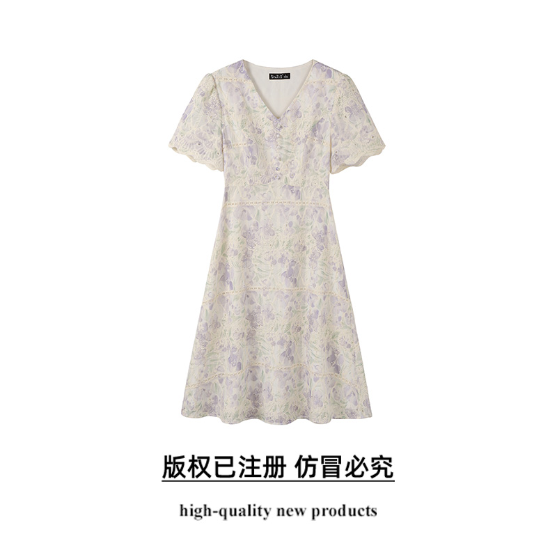 奢姿大码女装2025夏季新款法式气质短袖连衣裙胖妹妹时尚V领裙子