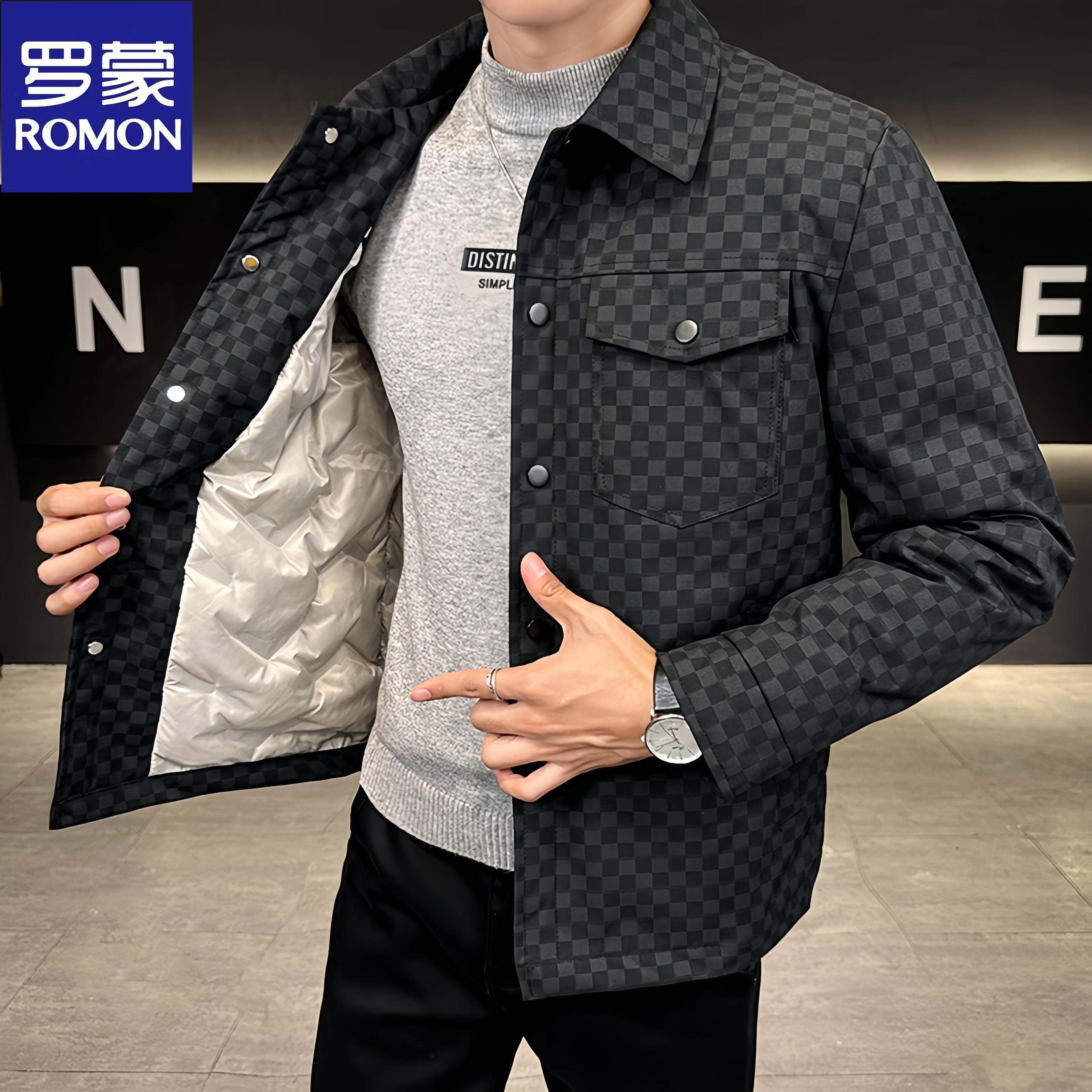 Romon/罗蒙冬季新款棋盘格轻薄羽绒服商务休闲时尚保暖防寒外套男