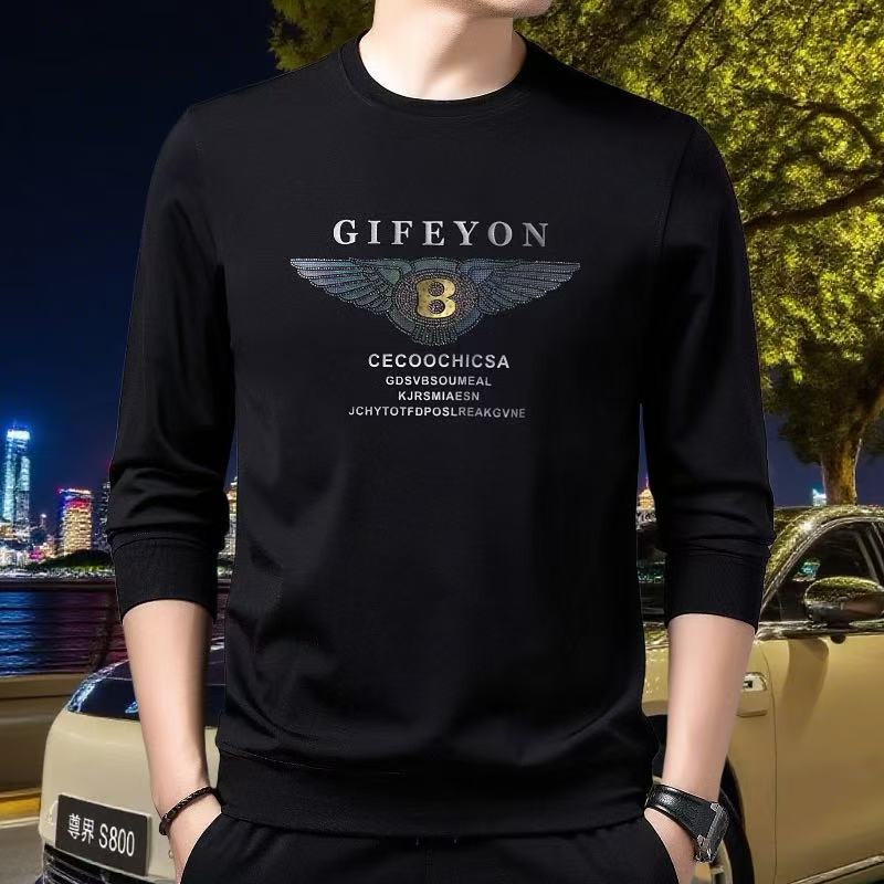 秋季英伦轻奢男士打底长袖圆领T恤时尚潮流印花痞帅休闲套头卫衣