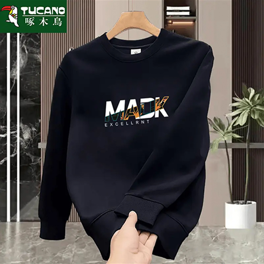 啄木鸟秋冬男士卫衣圆领加绒上衣宽松百搭休闲长袖套头潮流男装