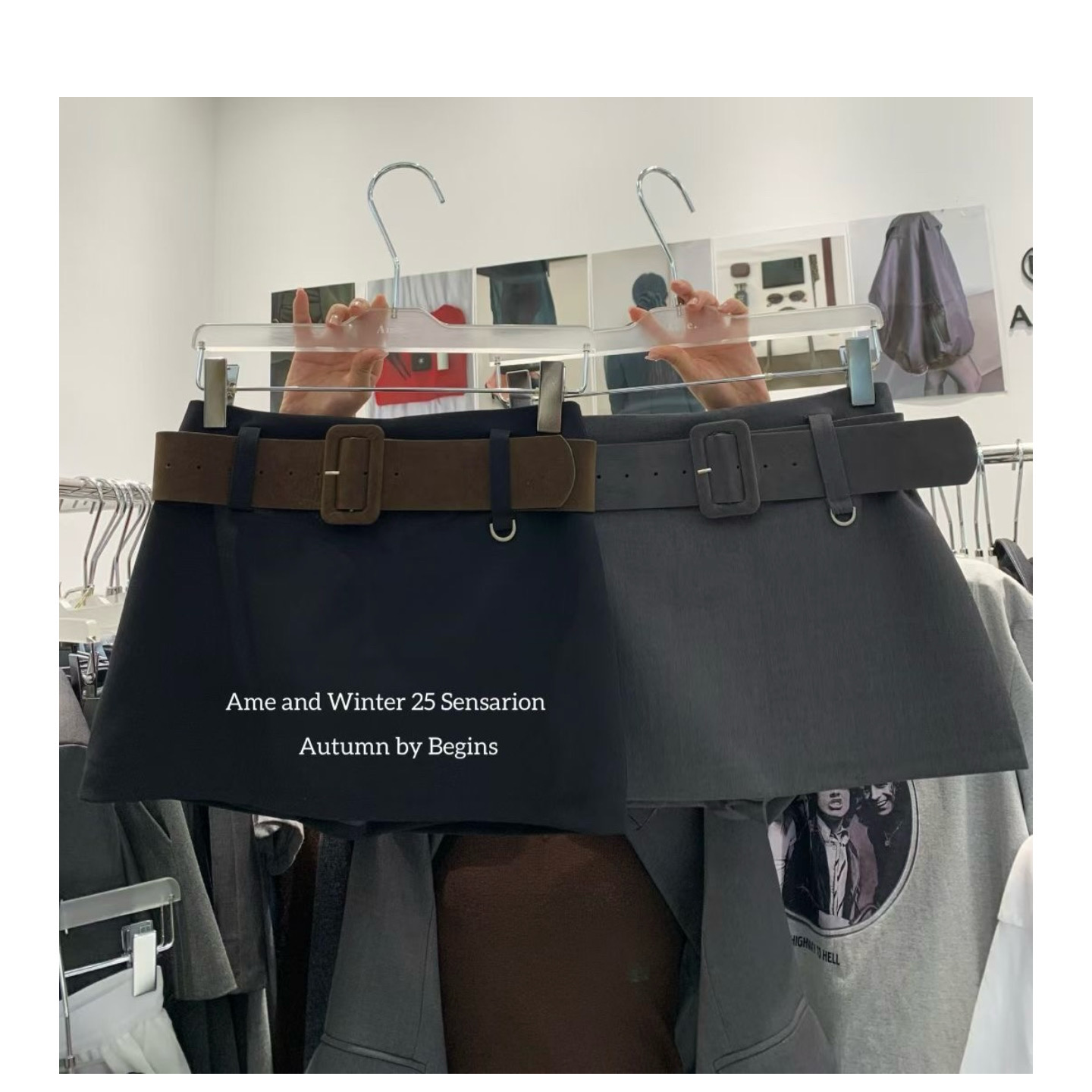 AME2025早秋新款韩版设计感高品质配皮带显瘦百搭A字裙西装半身裙