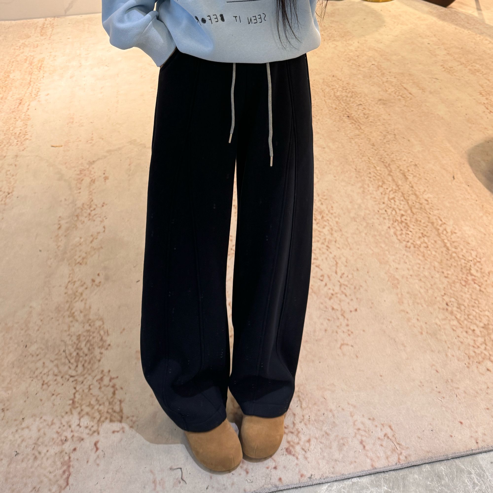 宿慕SUMU秋冬新款韩版加绒加厚宽松时尚百搭休闲弯刀阔腿裤6708