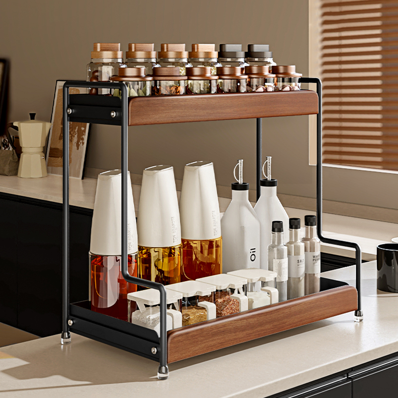 中古风调料品置物架厨房家用台面转角调味料罐瓶油盐酱醋收纳架子