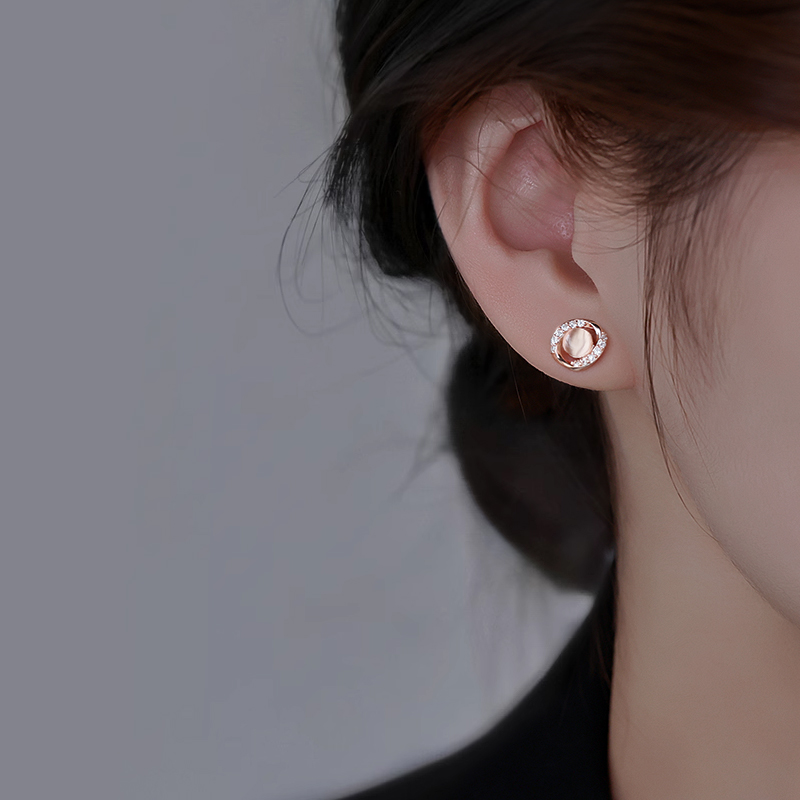 足银耳饰 999纯银玫瑰金色猫眼石耳钉女2025新款爆款夏百搭耳饰