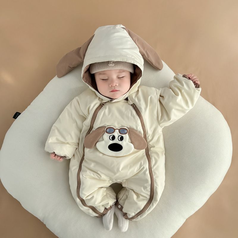 婴儿衣服宝宝连体衣幼儿哈衣爬服百天夹棉加厚冲锋衣秋冬外出小狗