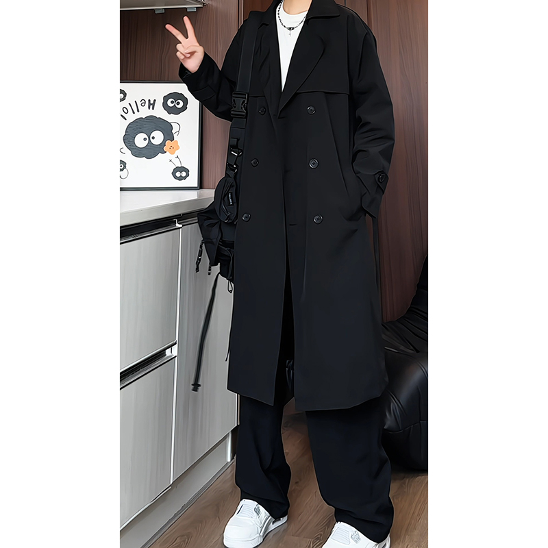 秋装新款中长款双排扣风衣男学院风休闲过膝韩系大衣潮大码长外套