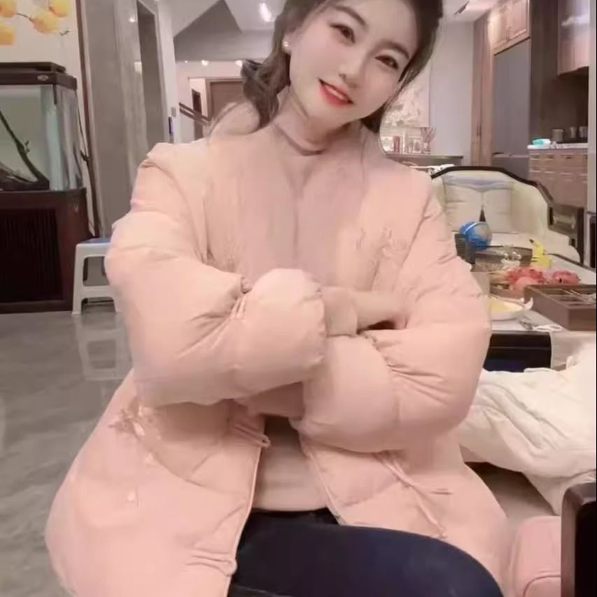 2025新款冬季复古中式国潮民族风棉服女外套V领保暖加厚刺绣棉衣