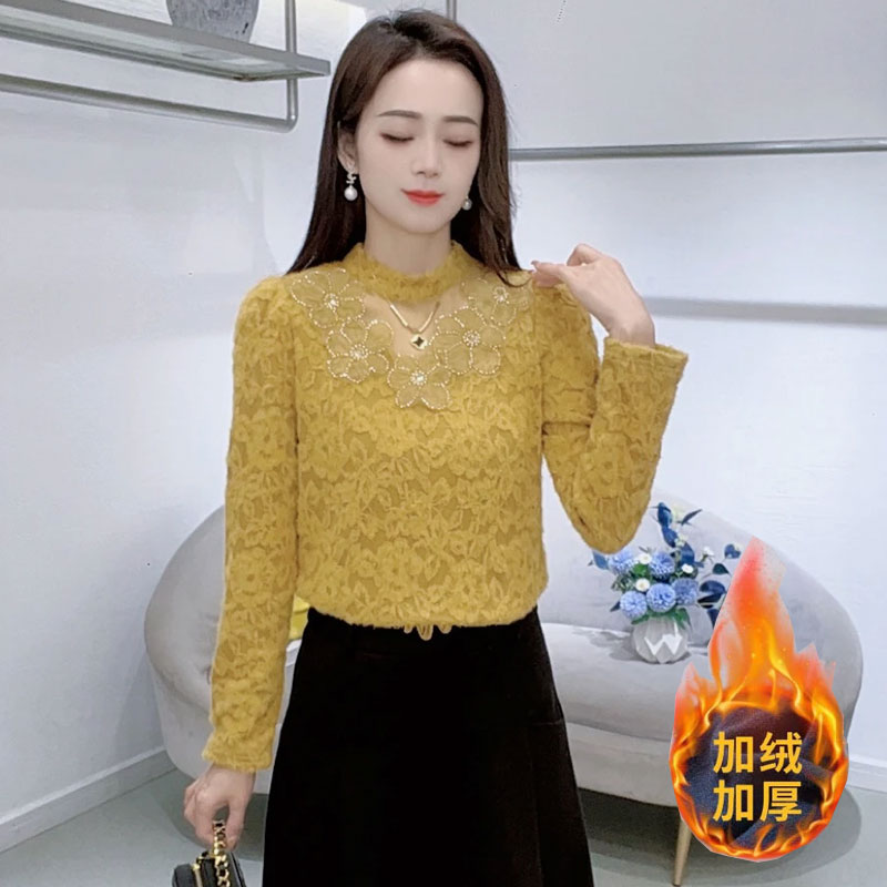 时尚蕾丝打底衫女士2025秋冬新款半高领保暖气质减龄加厚加厚上衣