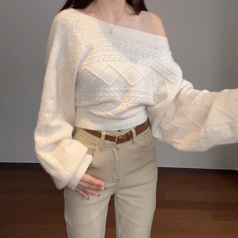 2025新款秋季韩版镂空蝙蝠袖长袖针织衫上衣女百搭毛衣LK2507070