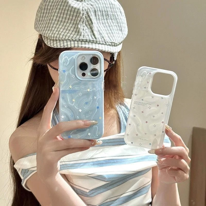 BANCA小星星插画褶皱适用iPhone16ProMax手机壳苹果15日韩硅胶14