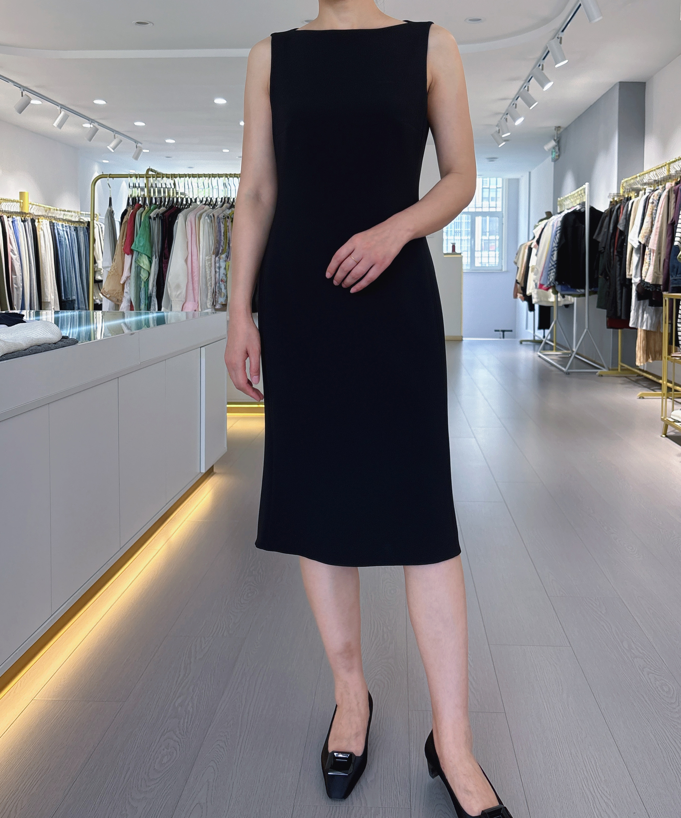 进口醋酸无袖鱼尾连衣裙修身职业包臀裙半身裙后妈裙显瘦气质时尚