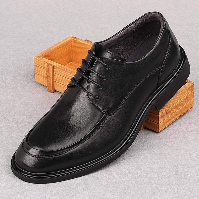 2025秋季新款厚底商务正装鞋系带透气头层牛皮圆头软底休闲皮鞋男