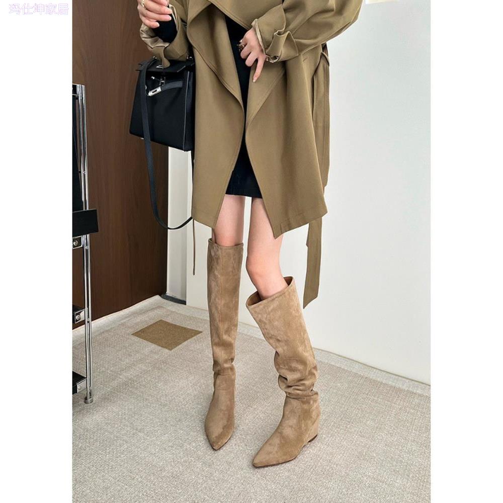 美拉德长筒靴女2025新款爆款显瘦棕色小个子内增高过膝高筒堆堆靴