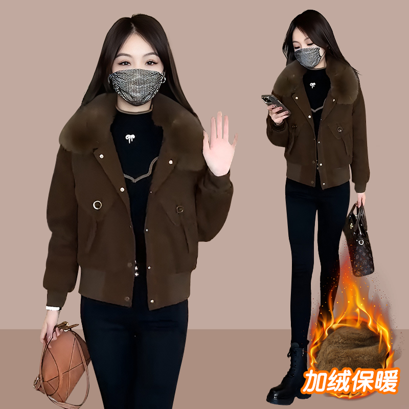 派克服外套女减龄短款2025秋冬装新款小个子加绒加厚保暖棉服上衣