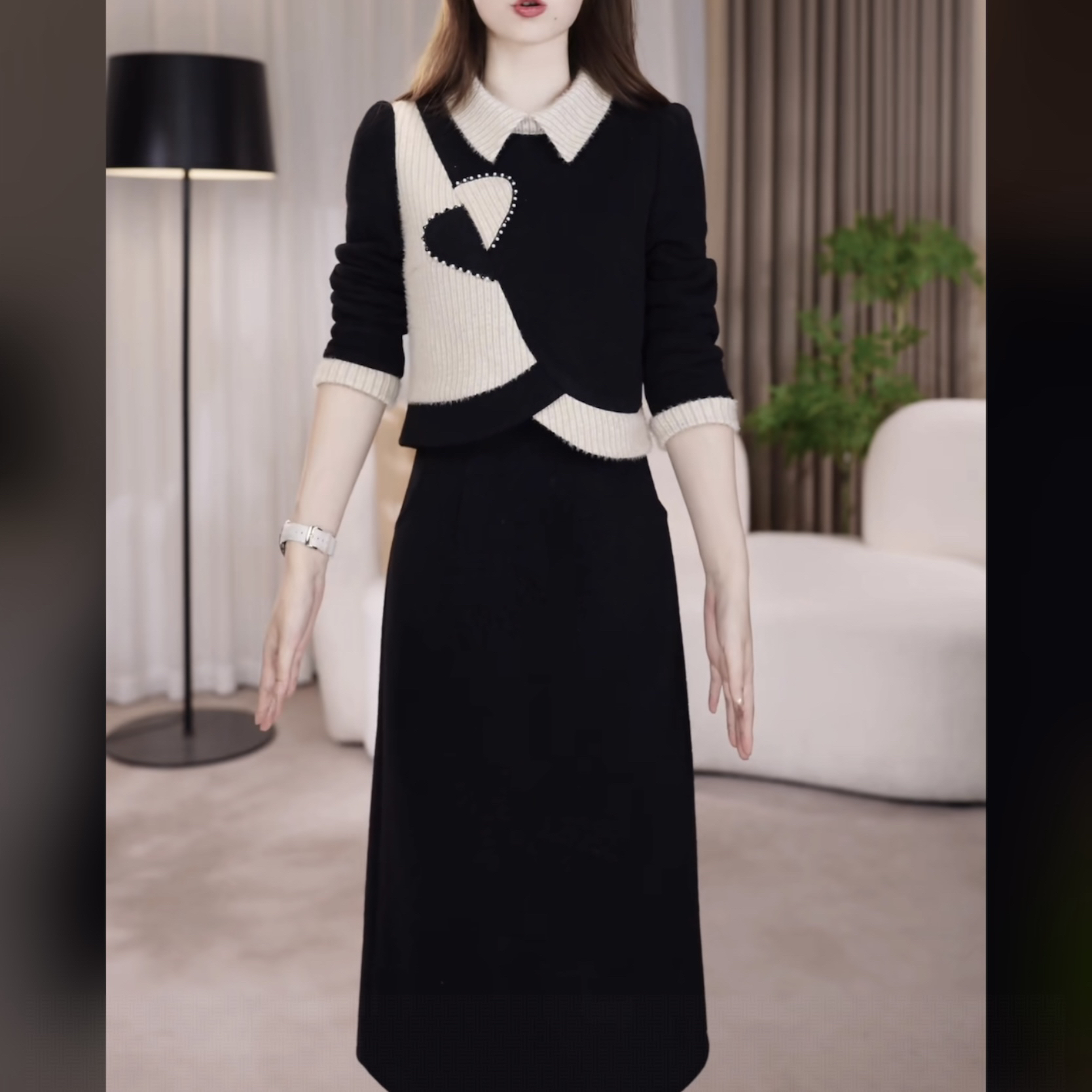 【连衣裙】显瘦气质长袖洋气拼接时尚秋冬显瘦气质长袖洋气连衣裙