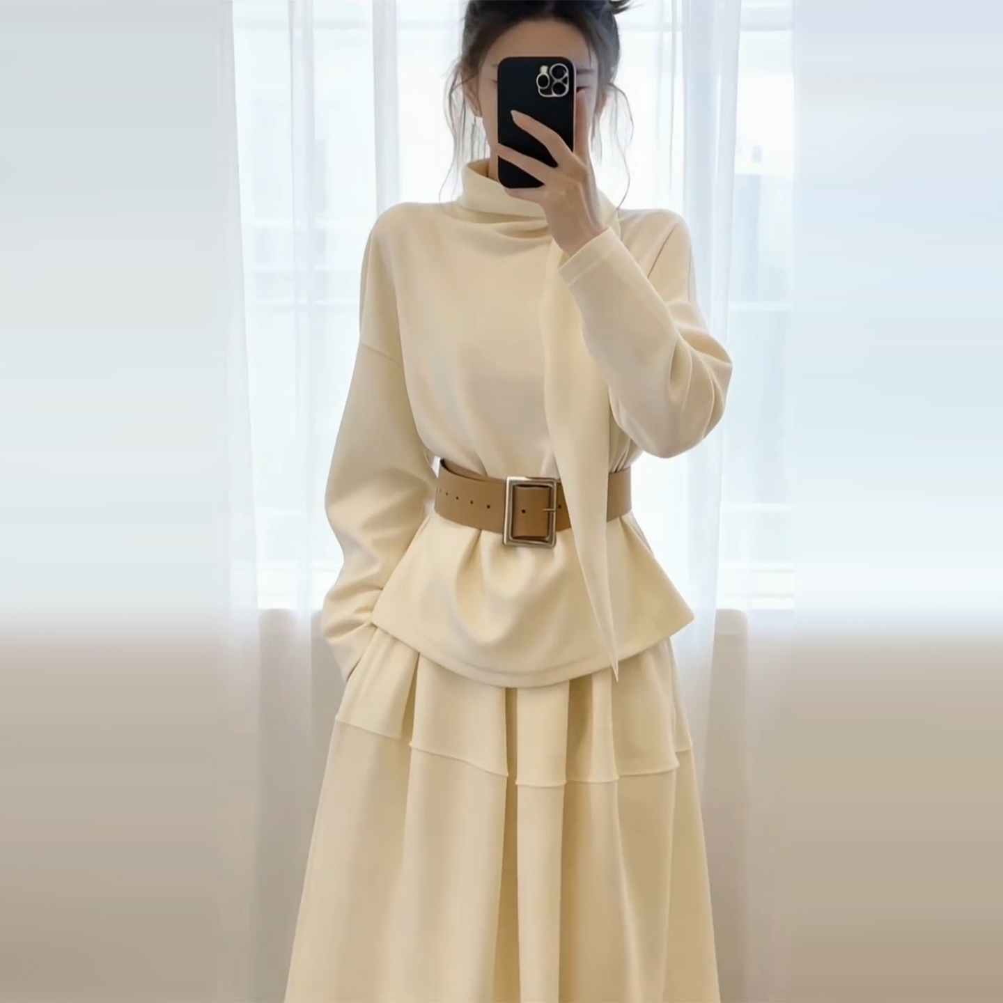 2025秋冬季富家千金高领针织连衣裙子女小香风穿搭一整套长裙套装