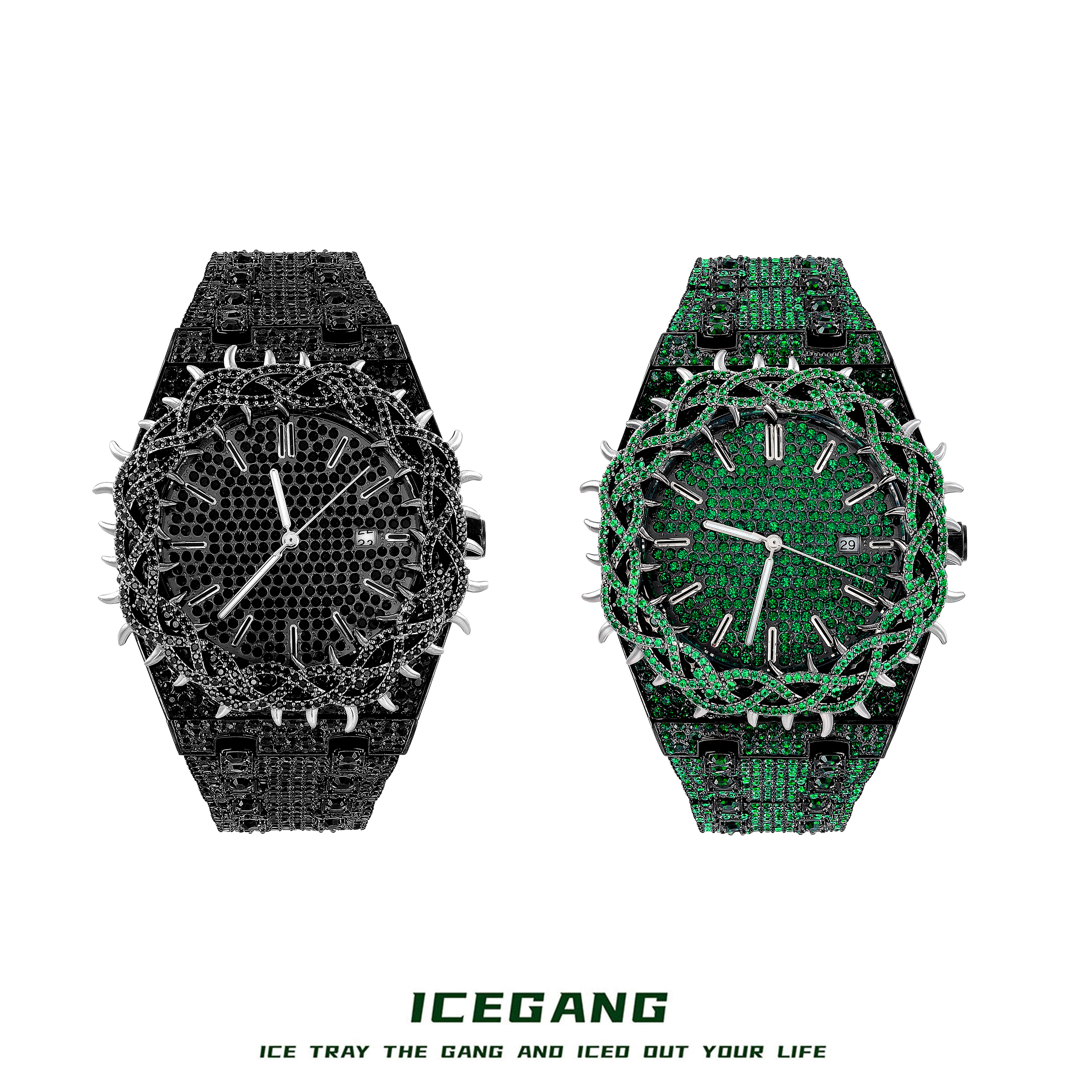 ICEGANG彩钻荆棘皇冠系列满钻橡树手表嘻哈欧美hiphop潮流个性