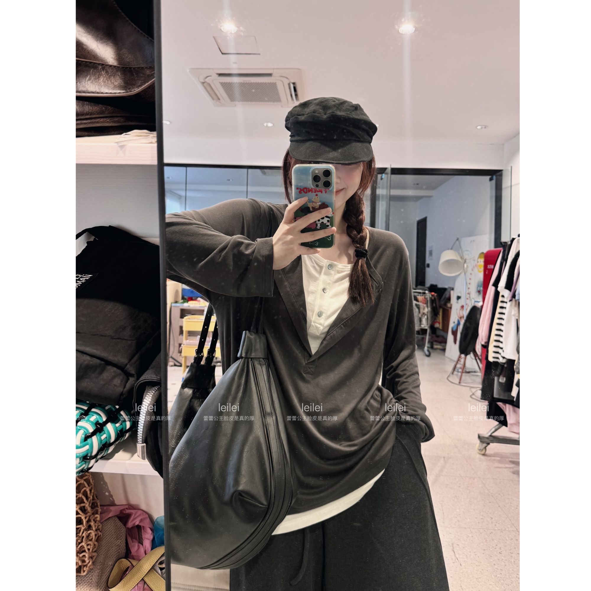 晶咕【错落告白】韩系假两件撞色拼接宽松慵懒休闲上衣