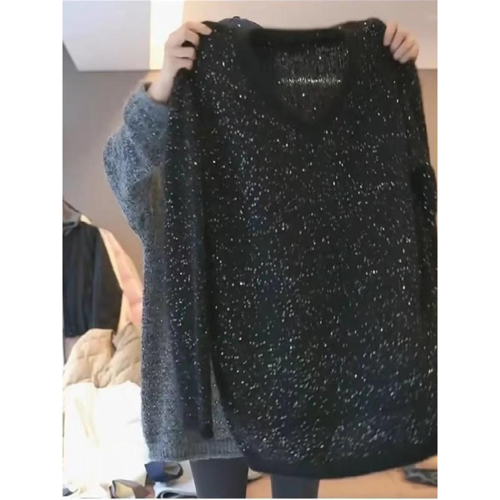 哥弟阿玛施正品洋气减龄亮片领毛衣大码女装微胖早春宽松显瘦长袖