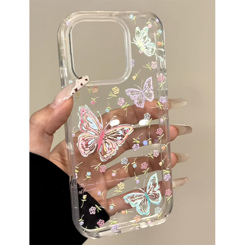 欧克里里手绘小碎花蝴蝶高透适用苹果16手机壳华为P70vivo小米opp