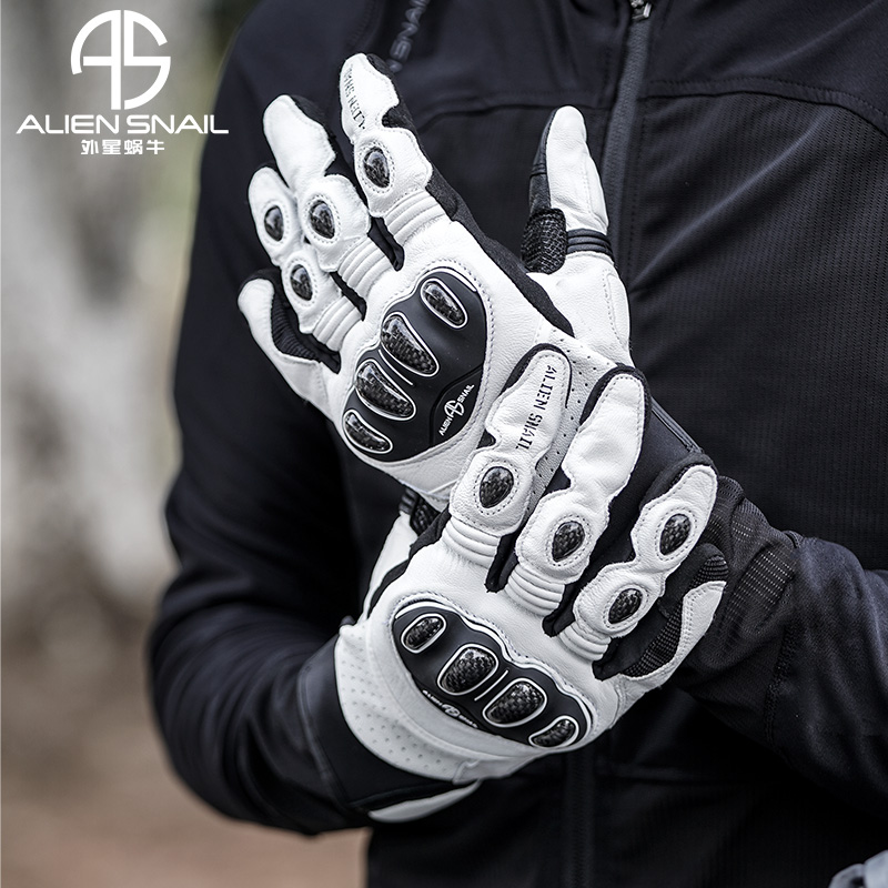 外星蜗牛T7羊皮手套碳纤维防摔男女四季透气机车摩托车骑行装备