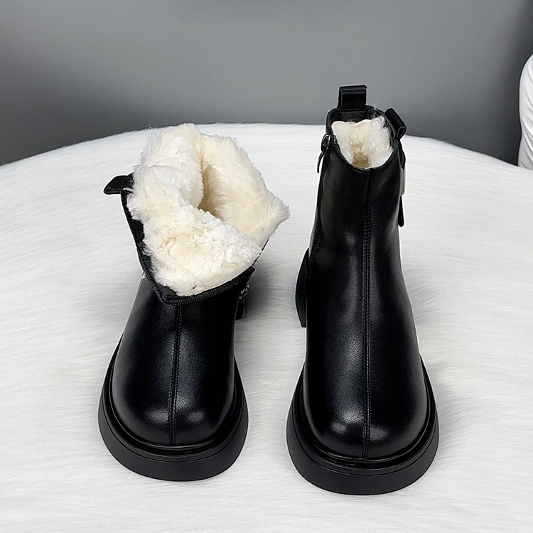 【万达撤柜】真皮厚底雪地靴女款2025新款冬季皮毛一体羊毛靴抗寒保