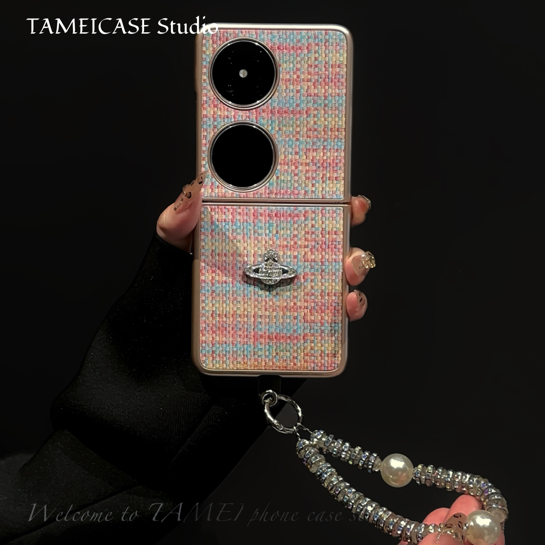 适用华为pocket2手机壳金属漆折叠FINDN3FLIP彩色格纹华为pockets