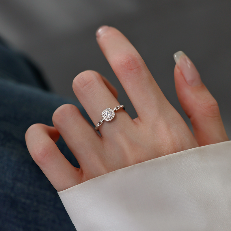 925银戒指 锆石爆闪小方糖戒指女2025新款爆款时尚指环尾戒食指戒