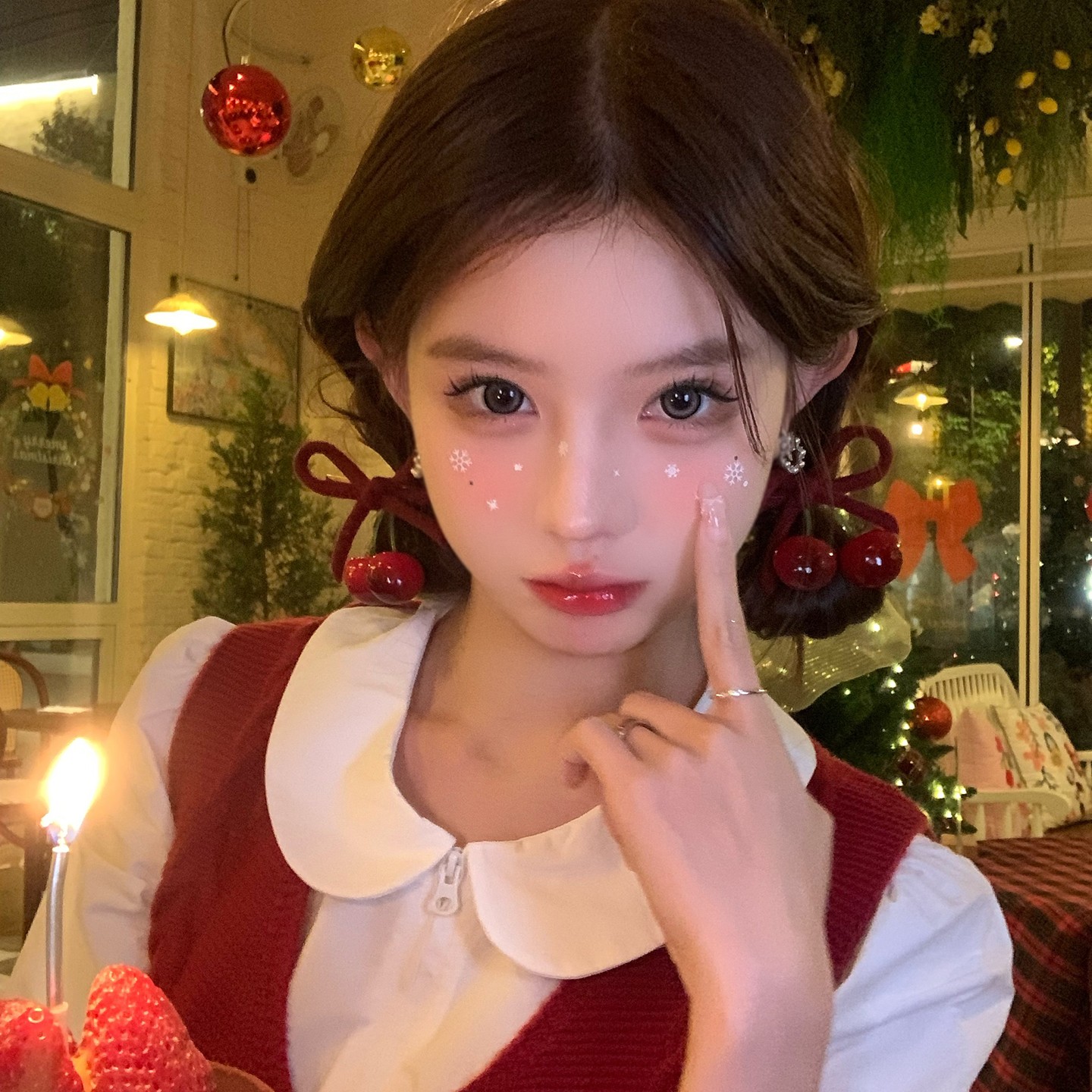 美萌甜心 红色樱桃蝴蝶结发夹氛围感圣诞节日穿搭头饰可爱发夹女