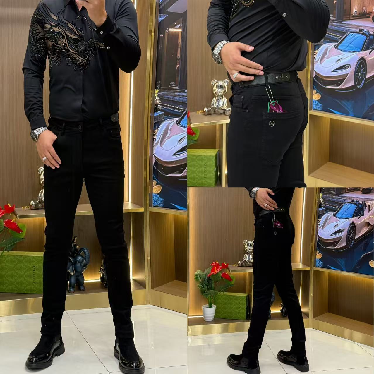 DF-1秋季新款男士修身小脚精致韩风牛仔裤休闲男装裤子时尚潮流