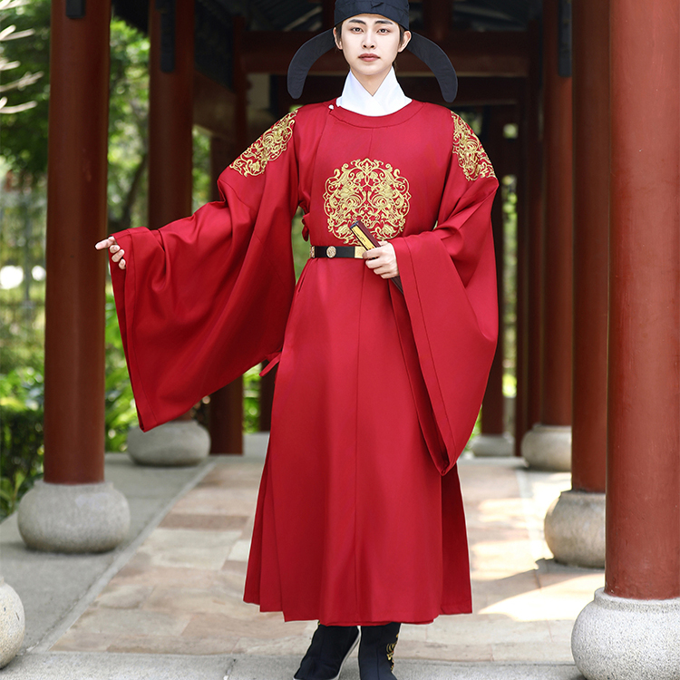 酒红色汉服男圆领袍 唐制宋制明制婚服 AEYU艾小渔千五虎将汉服