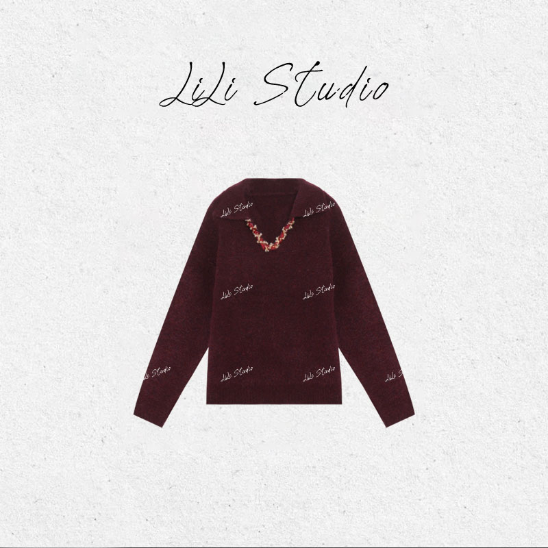 PCNY丨不理理「软糯花絮」法式复古高级感亮片翻领针织毛衣