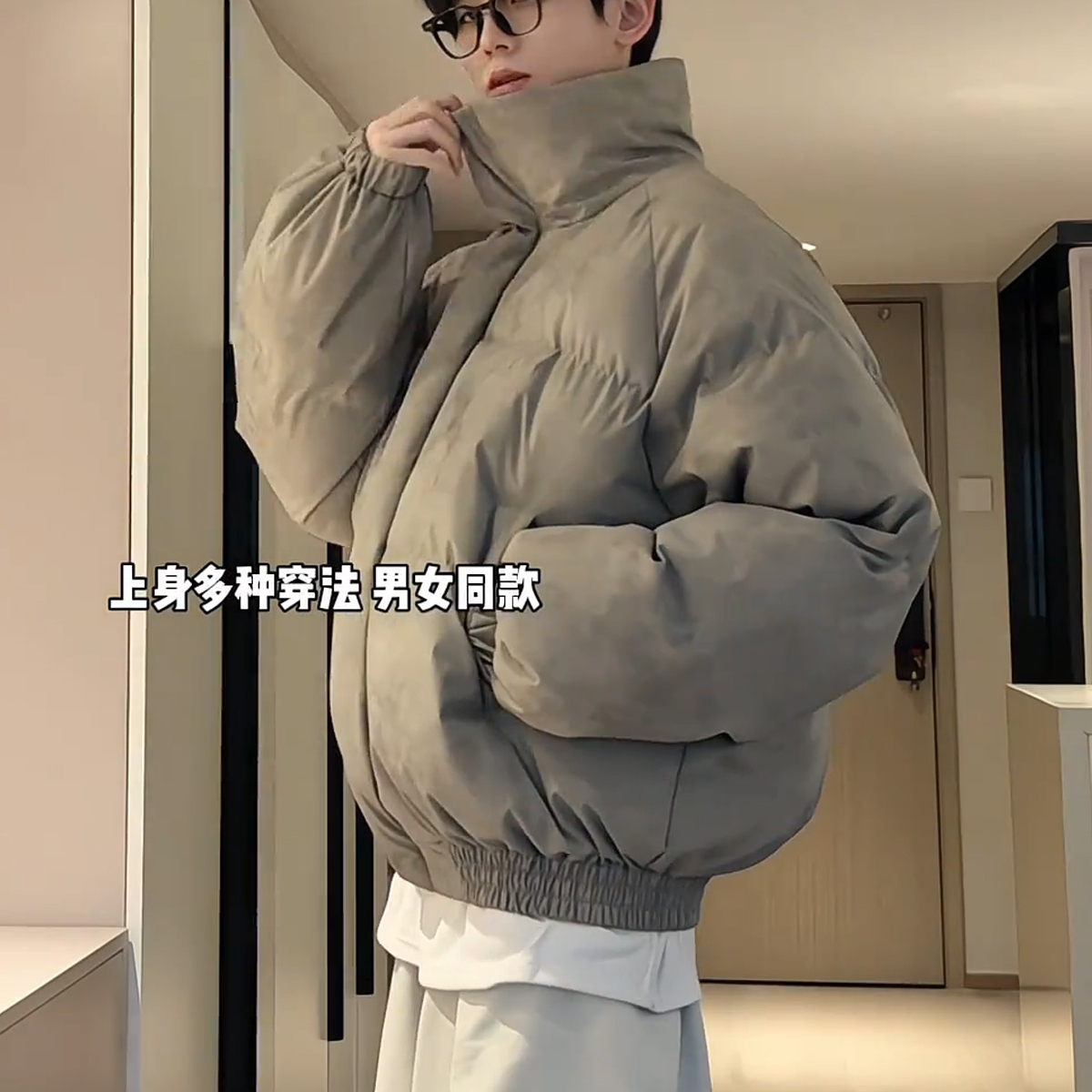 潮牌美式复古脏脏短款棉服冬季皮加厚立领面包服痞帅棉袄外套