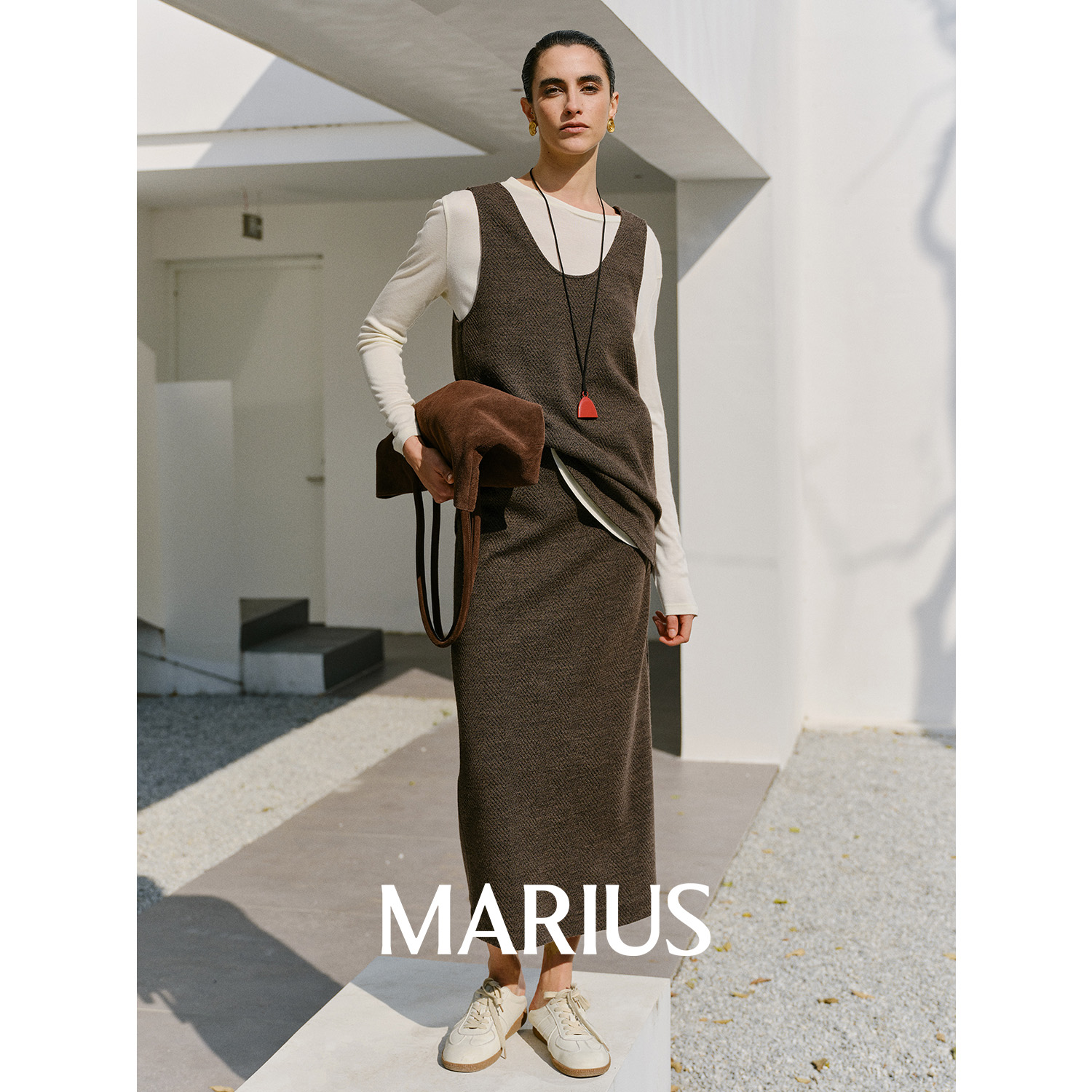 MARIUS“鱼骨套”毛衣时尚休闲复古秋冬提花针织套装