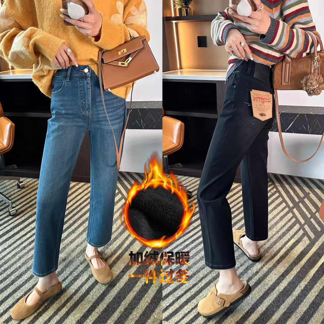 德绒法棍裤！四面弹秋冬新款小个子女弹力直筒裤显瘦八九分法棍裤