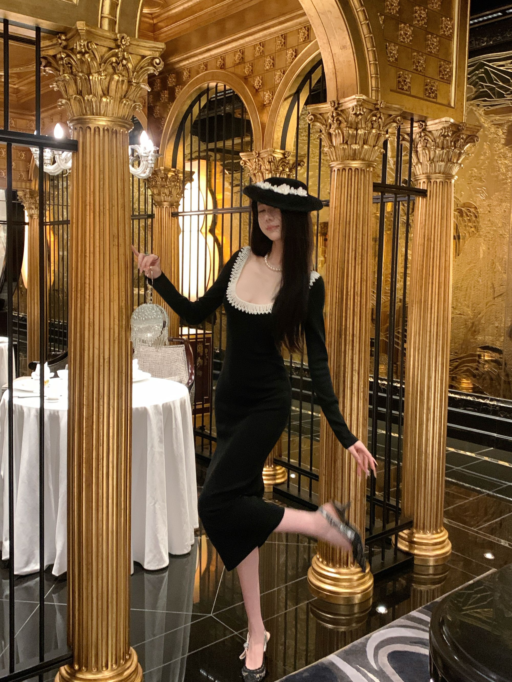 【雅乔定制】华尔兹 珍珠织带含羊毛针织长袖连衣裙DYYY-250751025