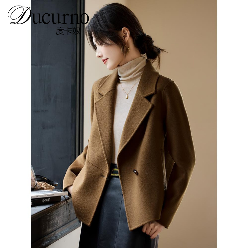高端双面羊毛外套女短款小个子2025年秋季新款宽松时尚双面呢大衣