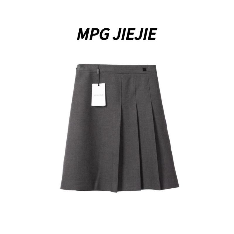 MPG JIEJIE【曼舞裙】大码秋冬高腰弹力灰色褶皱半裙